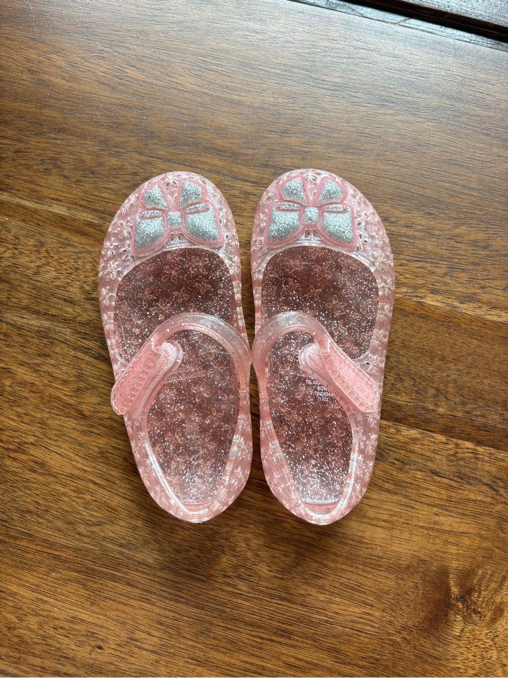 Old navy size 6 Pink Glitter Jelly Sandals with Silver Bow Accent